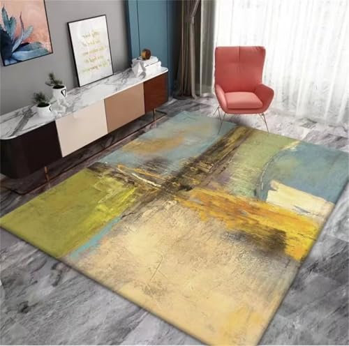 Xiaosua Outdoor Teppiche70x140CM Kids Room Rugs for Girls Kinder Teppich Gelb-grüner waschbarer Abstrakter blau