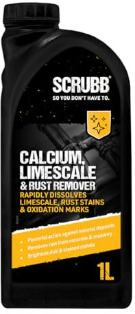 SCRUBB Calcium, Limescale & Rust Remover, Rust Stain Remover, Oxidation Mark Remover, Limescale Dissolver, Metal Brightener, Multi-Purpose, Rust Inhibitor, 1Ltr