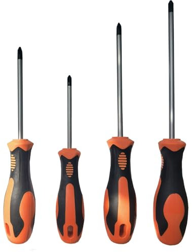 Juego de destornilladores Phillips de 4 tamaños con puntas magnéticas, mango ergonómico suave de destornilladores Phillips estándar o de precisión, 5 x 75 mm/6 x 100 mm/6 x 125 mm/6 x 150 mm