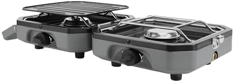 Campingkokare, campingkök med 2 brännare, hopfällbar gasspis, justerbar campingspis med 2 brännare och grillplatta för utomhusbruk och inomhus
