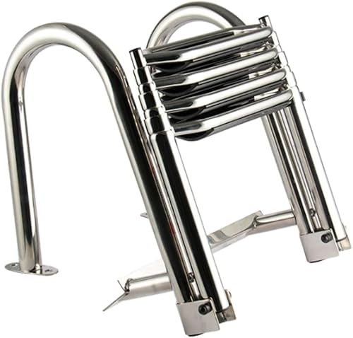 ANQKYO Telescoping Extension Ladder, Wide Pedal 4-Step Hanging Ladder W/Stainless Steel Boat Ladder Pool Ladder With Hardware Accessories Non-Slip Extension Ladder (Si，Silver