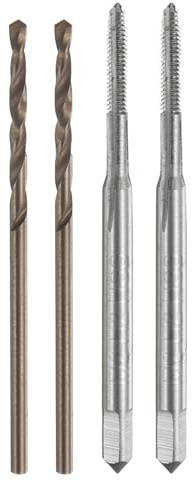 QUARKZMAN Gewindebohrer Set, 2 Stück M2 x 0,4 Metrische Gewindeschneidschrauben & 2 Stück 1,5 mm Spiralbohrer, Unbeschichtet/Röstgelb HSS 6542/M35 HSS CO Maschinengewindebohrer Set