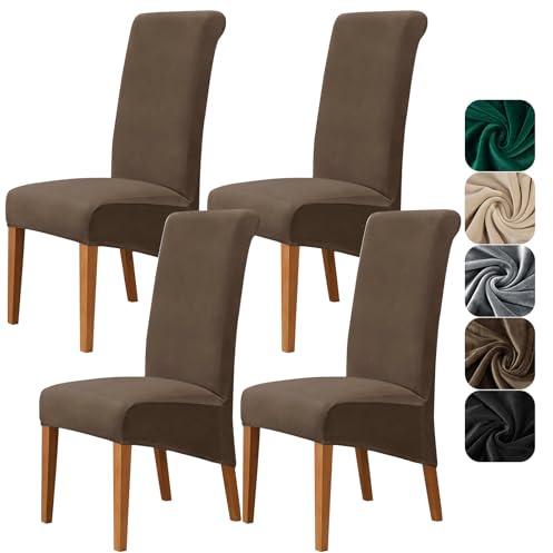 Alishomtll Samt Stuhlhussen 4er Set, XL Stuhlbezug Schwingstühle, Braun | Stretch Hussen für Stühle, Große Esszimmerstühle Bezug, Waschbar Abnehmbar Hussen für Küche Bankett Hochzeit Party