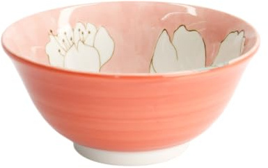 Japan-Bowls AsiATICA - Bol à ramen en porcelaine - 15 cm - Bol asiatique de qualité supérieure pour riz, pâtes, tapas, udon, céréales - Bol à soupe avec motifs japonais (rose suiren)