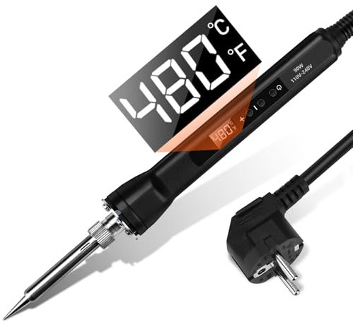 VOKTTA Set saldatore con display LCD, termostato digitale da 90 W, pistola per saldatura AC220 V, temperatura regolabile e bloccata 180 ℃-480 ℃, con nucleo di riscaldamento in ceramica, strumento per