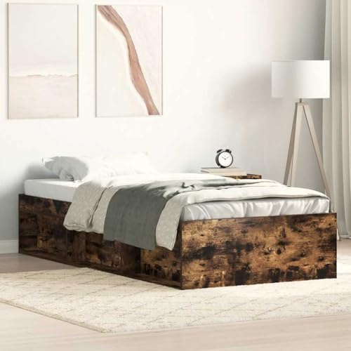 MOBCANT Bettgestell, Seniorenbett Betten Einzelbett Futonbett Geeignet für Gästezimmer Schlafzimmer Wohnungen Hotel Räuchereiche 90x190 cm