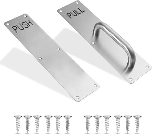 TFLPUO 2 PCS Door Pull Handle, Silver Pull and Push Plates Stainless Steel Bathroom Door Handles Sliding Set for Barn & Fire Doors (300 x 80mm)