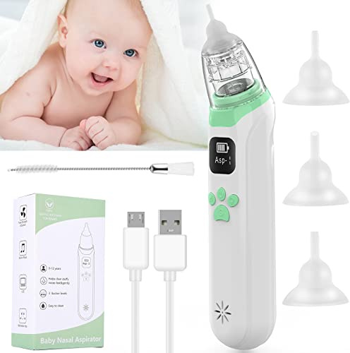 Aspirador nasal para bebé, BlumWay Aspirador nasal eléctrico para bebé, limpiador nasal automático con 3 puntas de silicona suave, 3 niveles de succión, aspirador nasal recargable para recién nacidos