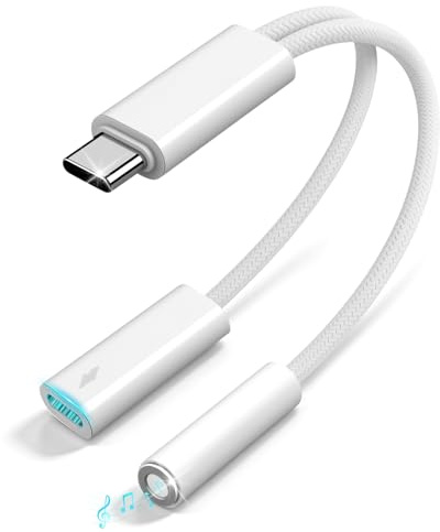 Câble auxiliaire, Adaptateur USB C Jack RCA vers Jack 3.5mm, Adaptateur 2-en-1 Type-C Charge Casque 60W Charge Rapide pour iPhone 17/16/15, pour Samsung S24/S23 Ultra