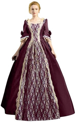 pvucpot Vestito Palazzo Elegante Medioevo Donna Abito Lungo Satin Costume Storico Rinascimentale Victorian per Carnevale Festa di Halloween Masquerade Ballo