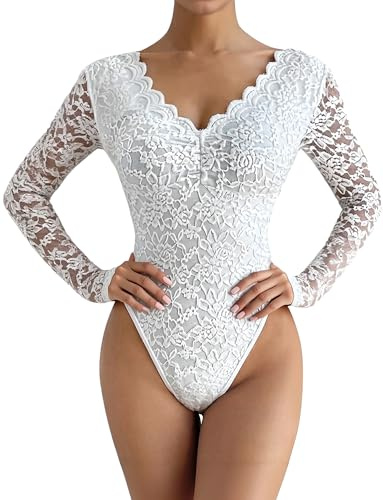 Ausing Donna Sottogiacca Elegante Tulle Camicia Pizzo Bordeaux da Donna Abbigliamento Maniche Lunghe Corpetto Bianco Blusa Manica Lunga Cerimonia Body Sexy Danza Top Trasparente Invernali M