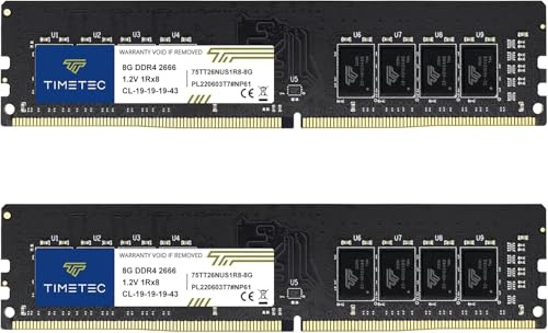 Timetec Premium 16 GB KIT (2x8 GB) DDR4 2666 MHz (PC4-2666V) PC4-21300 UDIMM Desktop-RAM – Non-ECC Unbuffered, 288 Pin, 1,2 V, CL19 DIMM-Speichermodul