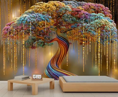 Papier peint arbre coloré fantastique forêt enchantée papier peint art déco chambre à coucher salon poster mural 300 x 240 cm