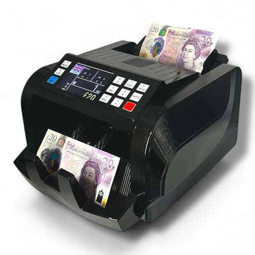 Banknote Counter Machine with Counterfeit Detection – UV/MG/IR – Fast Cash Counting Machine 200 Notes – Value Add (Manual Denomination) & PCS Modes – Works with UK Polymer Notes