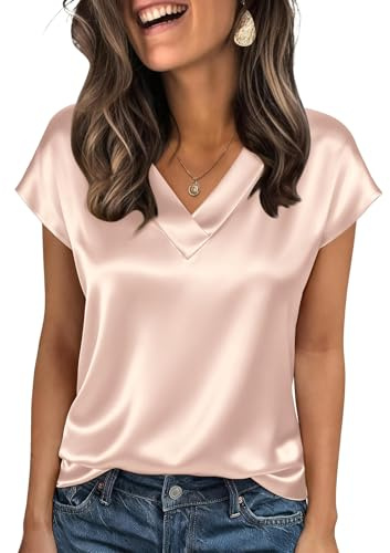 Satin Shirt Women UK Short Sleeve Party Tops for Women V Neck Elegant Silk Blouses UK Casual Tee