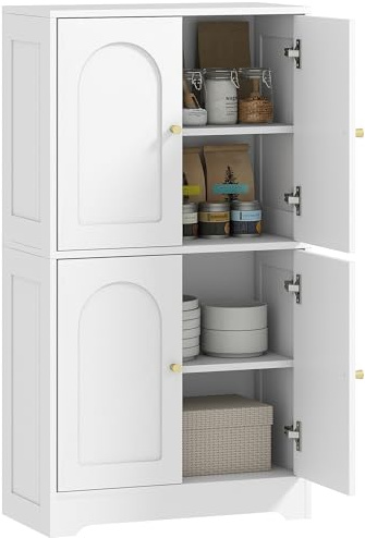 HOMCOM Credenza Cucina 2 Armadietti 4 Ante ad Arco 60x30x110 cm Bianco