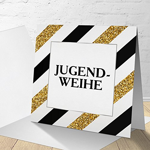 5 Karten zur Jugendweihe mit Umschlägen, Motiv Celebration, Einladungskarten zur Jugendweihe, Klappkarten im Set zu 5 Stk.