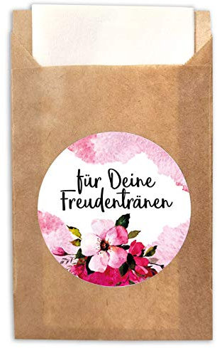 JuNa-Experten 150 Aufkleber für Freudentränen + 150 Tüten/braun für Hochzeit, Taufe/Aufkleber für Taschentuchtüten/romantische Sticker für Geschenkverpüackung Taschentuchverpackung