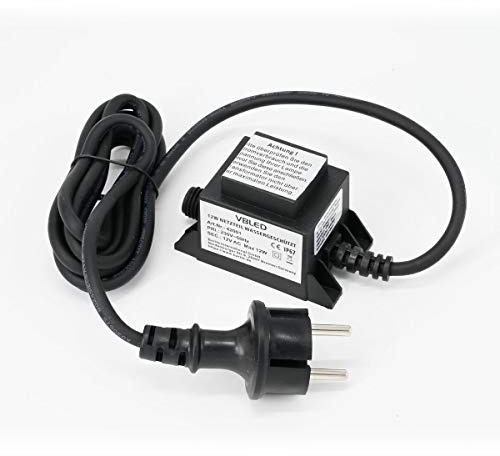 VBLED Alimentatore di rete esterno trasformatore 12 V AC / 12 W / IP67 per il funzionamento di luci con sistema a incastro IP44 GARTUS (compatibile con illuminazione a pavimento e lampada da giardino