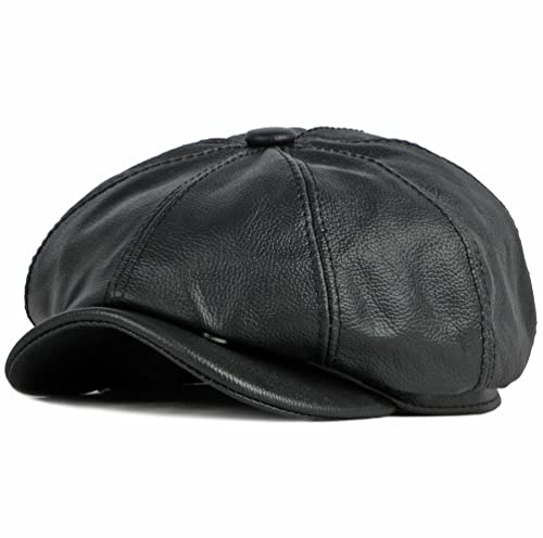LUTICELI Herren Echtes Leder Newsboy Hut Ivy Caps 8 Panel Barett Cabbie Hut, Schwarz, Einheitsgröße