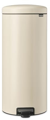 Brabantia - NewIcon Pedal Bin 30L - Large Waste Bin for Kitchen - Soft Closing Lid - Light Pedal Operation - with Removable Inner Bucket - Non-Slip Base - Soft Beige - 29 x 38 x 68 cm