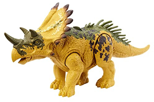 Mattel Jurassic World - Dinosauro Rigaliceratopo Ruggito Selvaggio, action figure snodata con azione di attacco e ruggito roboante, giocattolo per bambini, 4+ anni, HLP19