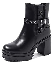 QUEEN HELENA Stivaletti Chelsea con Tacco con Plateau Donna X29-103 (Nero, Sistema Taglie Calzature EU, Adulto, Donna, Numero, Media, 41)