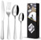 16-Piece Silver Stainless Steel Flatware Set, LAVISHLY Mirror Polished Cutlery for 4 People, Durable & Dishwasher Safe Tableware