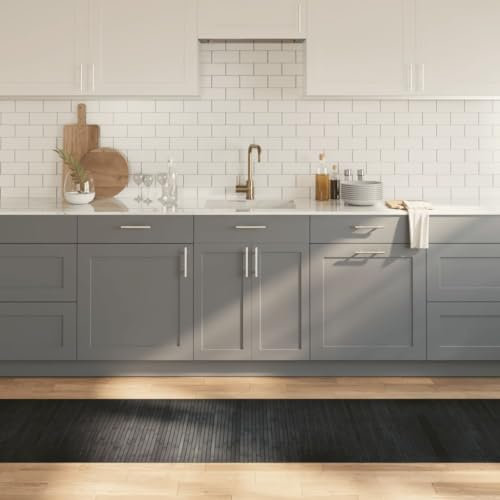 Sufrk Rechteckiger Teppich Grau 70 x 500 cm aus Bambus-Teppich Bambus-Teppich Holz rutschfeste Matte Läufer Bambusmatte Küche Bad