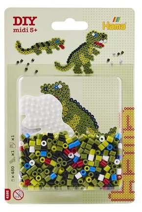 Hama Bügelperlen midi Dino 450 Stück mit Stiftplatte Blister