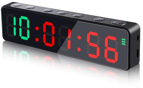 PELLOR Temporizador Multifunción para Gimnasio - Cronómetro LED Magnético Recargable con Modos (HIIT/Tabata/FGB/EMOM/MMA), 5 Niveles Brillo, Cuenta Regresiva/Progresiva para Fitness