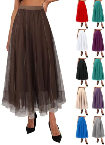 Gonna in tulle da donna, lunga, maxi, da principessa, per balletto, linea A, sottoveste, per carnevale, matrimonio, festa, tutù, midi, petticoat, a vita alta, rockabilly, a pieghe, costume, gonna da