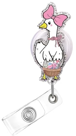 Easter Badge Reel,Funny Goose Acrylic Badge for ID Card Badge,Cute Telescoping Retractable Badge Holder Alligator Clip Accessories with Bow Balloon Designs for Nurse,Medical Worker,Teacher