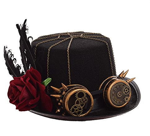 BLESSUME Steampunk Zylinder Hut mit Brille Unisex Fancy Dress (Farbe C, M)