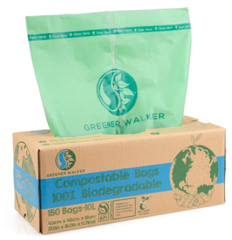 Greener Walker 100% compostabile biodegradabile 10L sacchi per Rifiuti Alimentari da Cucina-150 Sacchetti