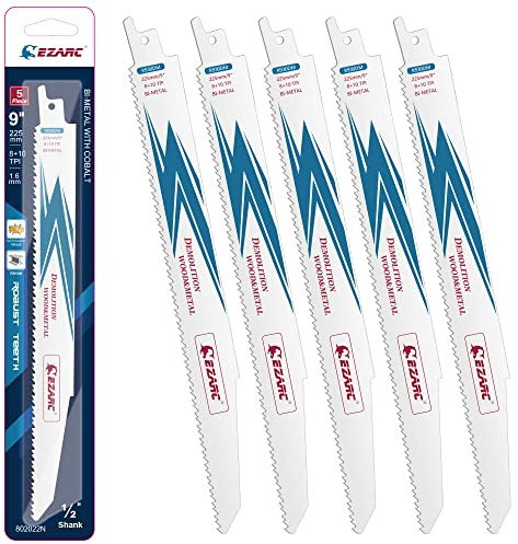 EZARC Reciprocating Saw Blade Bi-Metal Cobalt Sabre Saw Blades for Wood and Metal Demolition 225mm 8+10TPI R930DM (5-Pack)