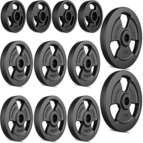 Marbo Sport Tri-Grip Hantelscheiben-Set KIER aus Gusseisen, Gewichte mit Aufnahme Ø31 mm, 2 x 5 kg + 6 x 2,5 kg + 4 x 1 kg (Gesamtgewicht 29 kg)