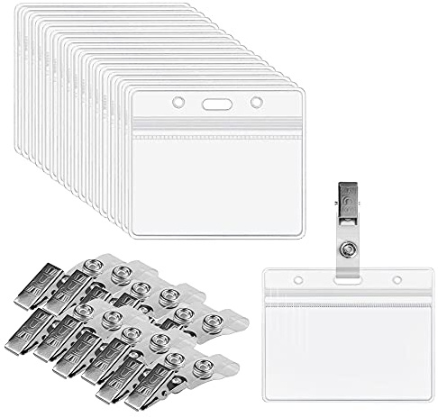 Gotetiso Transparent Namensschilder 30 Stücke Kunststoff Abzeichenhalter Namensschild Hülle Ausweishülle mit Clip Kunststoff Namensschilder Ausweishalter Clip mit Transparent Gürtel Gürtelclip
