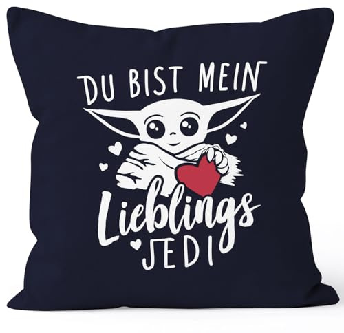 MoonWorks Kissenbezug mit Spruch Du bist Mein Lieblingsjedi Herz Geschenk Freundin Freund Lieblingskollegin Navy 40cm x 40cm