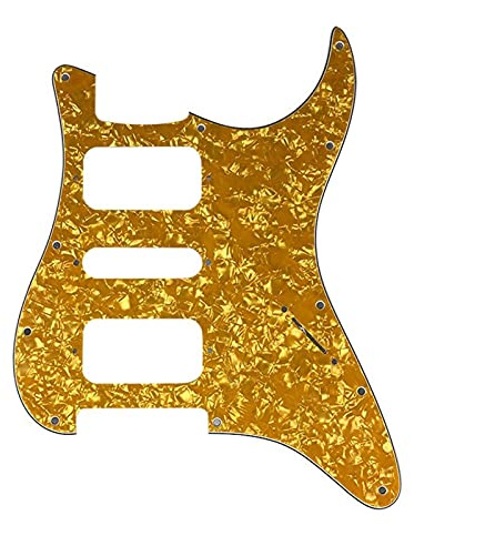 Gitarren-Pickguard Für Stratocaster 11 Schraubenlöcher HSH. Zwei Humbucker Single Stratocaster Guitar Pickguard Kein Kontrollloch Kratzteller Schlagbrett Scratchplate (Color : 4Ply Golden Pearl)