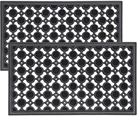 LSC Rubber Door Mat Non Slip Heavy Duty Welcome Doormats For Indoor & Outdoor Super Absorbent Dirt Scraper Outdoor Mat for Entrance Circle Design (Pack of 2, 40 x 70 cm)
