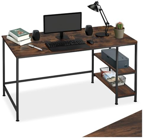 tectake® Scrivania per Computer - 120 x 60 x 75,5 cm - Tavolo per PC, Scrittoio Moderno, Scrivania Gaming per Computer Fisso, Tavolo da Lavoro, Salvaspazio - Legno Industriale Scuro