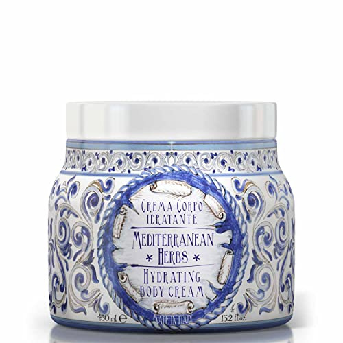 Le Maioliche - MEDITERRANEAN HERBS - Crema Corpo Idratante 450 ml - MADE IN ITALY - Note di Erbe Mediterranee, Scorza di Limone, Mirto, Gelsomino, Giglio Selvatico, Timo, Ginger