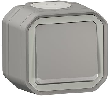 Pulsador sin brillo ligero impermeable Plexo, 10 A, IP55 IK08, viene completo para fijación de saliente