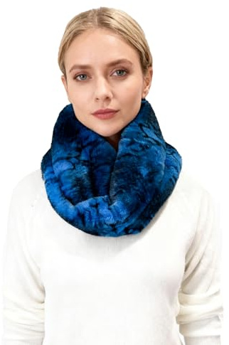 Lina & Lily Snakeskin Print Faux Fur Infinity Scarf Women's Winter Loop Neck Warmer (Blue)