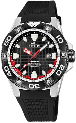 LOTUS Reloj Hombre Analógico de Caucho Negro | Movimiento de Cuarzo, Calendario, Cristal Zafiro de Alta Resistencia, Resistente al Agua 20 ATM 18927/4 Special Prices