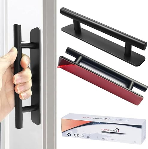 shuokang 2 Stück Selbstklebende Möbelgriffe, Aluminium Schrankgriffe, Schubladengriffe, Türgriffe, Ohne Bohren Griff für Kleiderschrank, Küche, Schiebetür, Balkontür (148mm, Matt-schwarz)