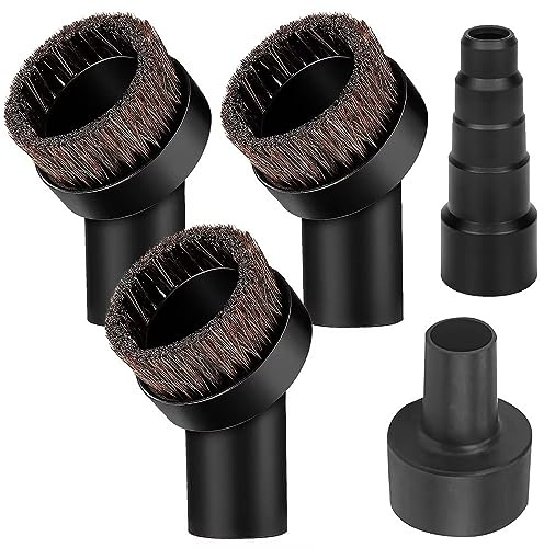 ANBOO Vacuum Brush Attachment 1 1/4 inch Round Soft Horse Hair Vacuum Brush Bristle with 2 1/2 to 1 1/4 Vacuum Hose Adapter Kit Compatible with Most Vacuum Cleaners, Pack of 5