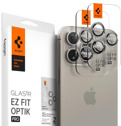 Spigen Glas.tR EZ Fit Optik Pro Tempered Glass Camera Lens Protector for iPhone 15 Pro, iPhone 15 Pro Max - Natural Titanium (2 Pack)