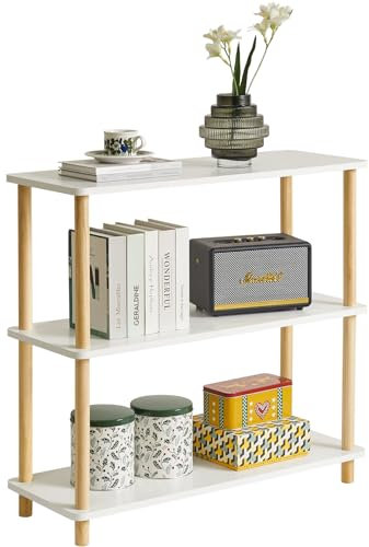 IBUYKE 3-Tier Holz offenes Bücherregal mit moderner freistehender Bücherregal Aufbewahrungsorganizer, stehende Regaleinheiten, multifunktionaler Ausstellungsstand für Schlafzimmer, Wohnzimmer WBC003W